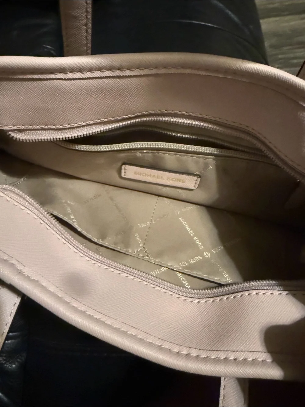 Michael Kors Beige Logo Canvas Tote with Pink Trim
